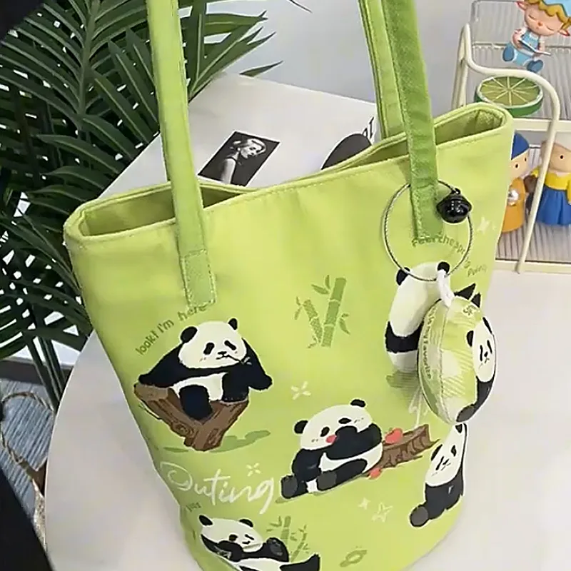 AOSONG Suede Tech Fabric Shoulder Bag Unisex Panda In The Spring Green-11