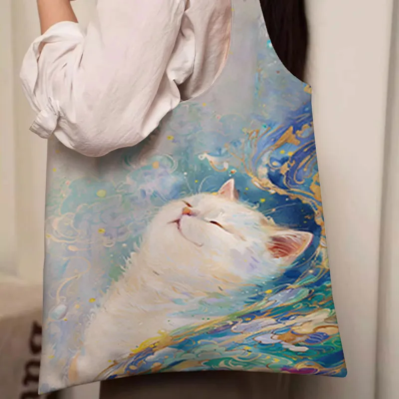 AOSONG Suede Tech Fabric Tote Bag Shopping Bag Crossbody Bag Shoulder Bag Regular Unisex Relaxing Cat And Monk-1