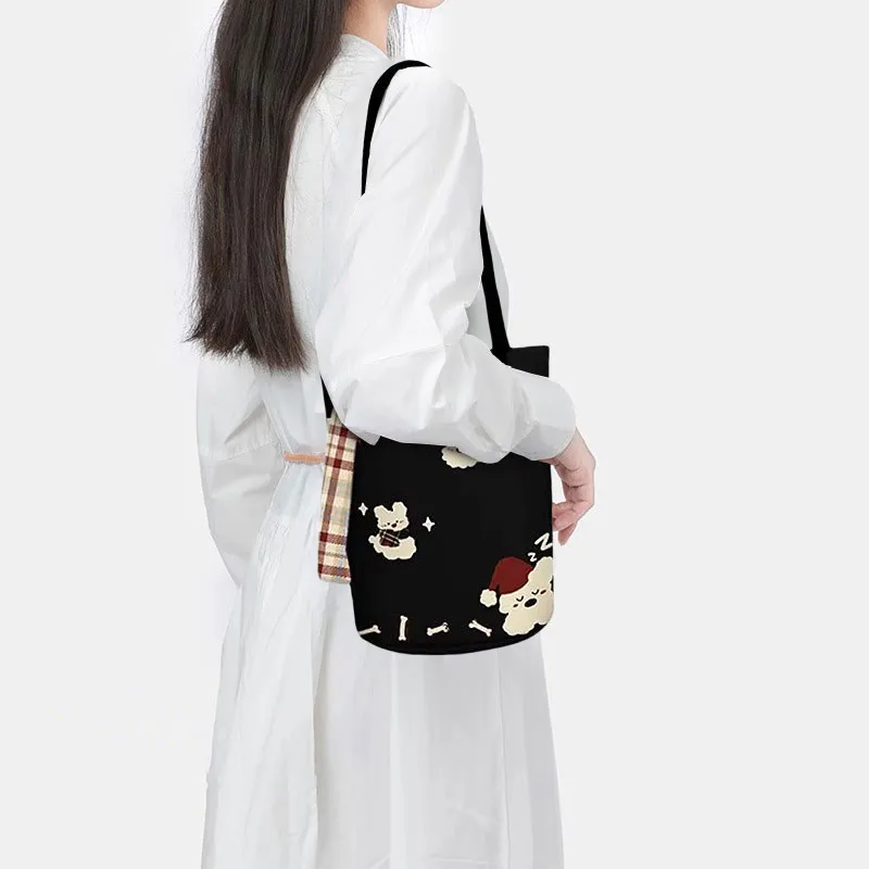 AOSONG Suede Technology Fabric Bucket Bag, Shoulder Bag Women's Black-3