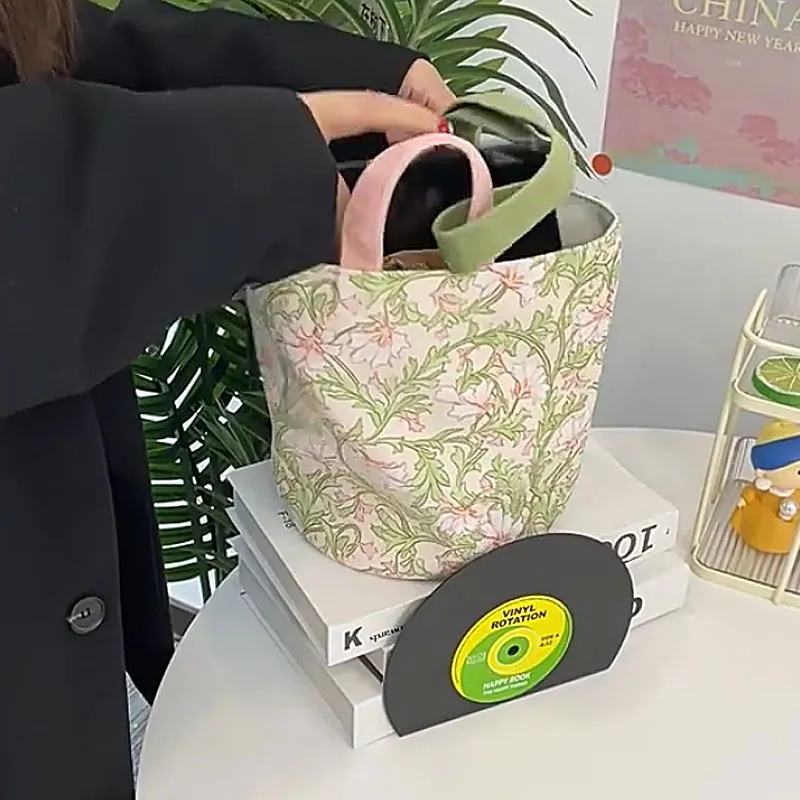 AOSONG Suede Tech Fabric Bucket Bags Handbags Unisex Green Springtime Perfectly Round-3