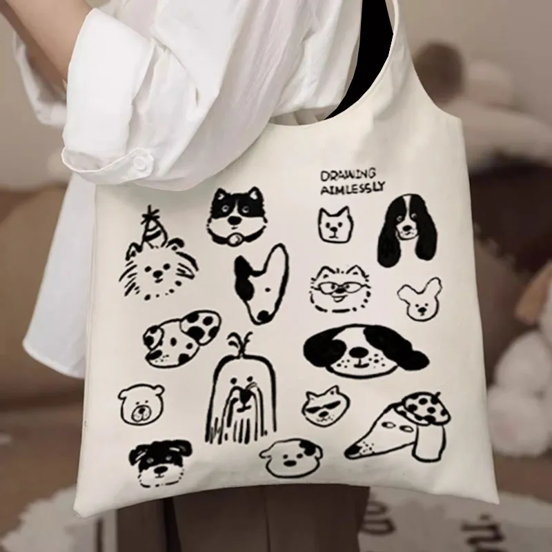 AOSONG Suede Technology Fabric Tote Bag, Shopping Bag, Shoulder Bag Unisex Dazed Dog Graffiti Monk-2
