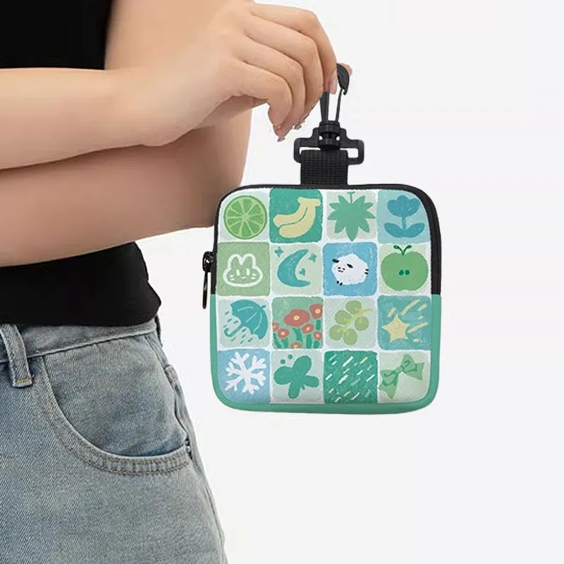 AOSONG Suede Tech Fabric Coin Purse Unisex Turquoise Check Green-3