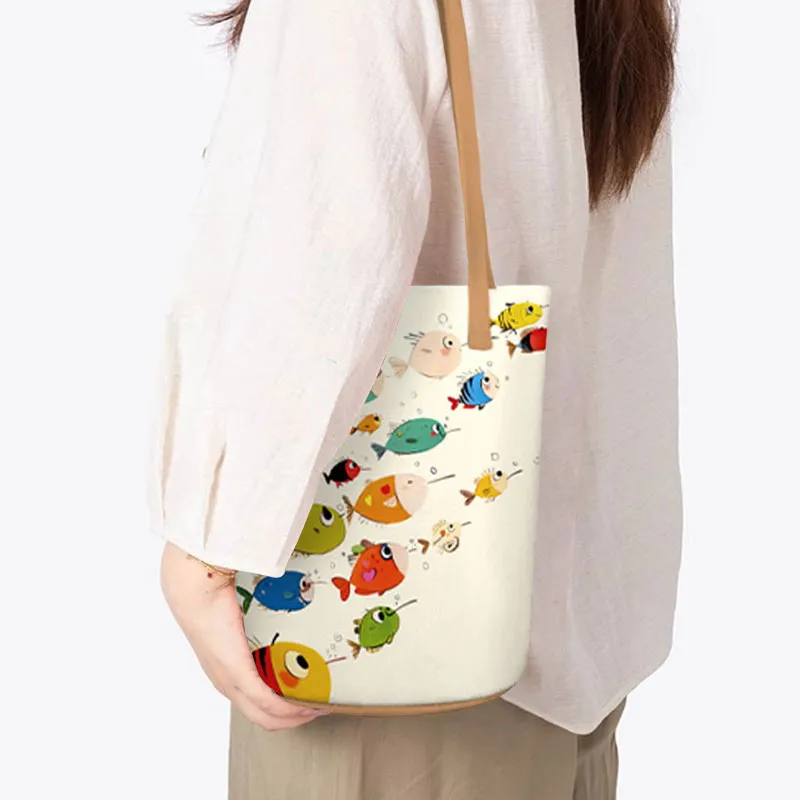 AOSONG Suede Tech Fabric Bucket Bags Shoulder Bags Women's Fish Flapping-4