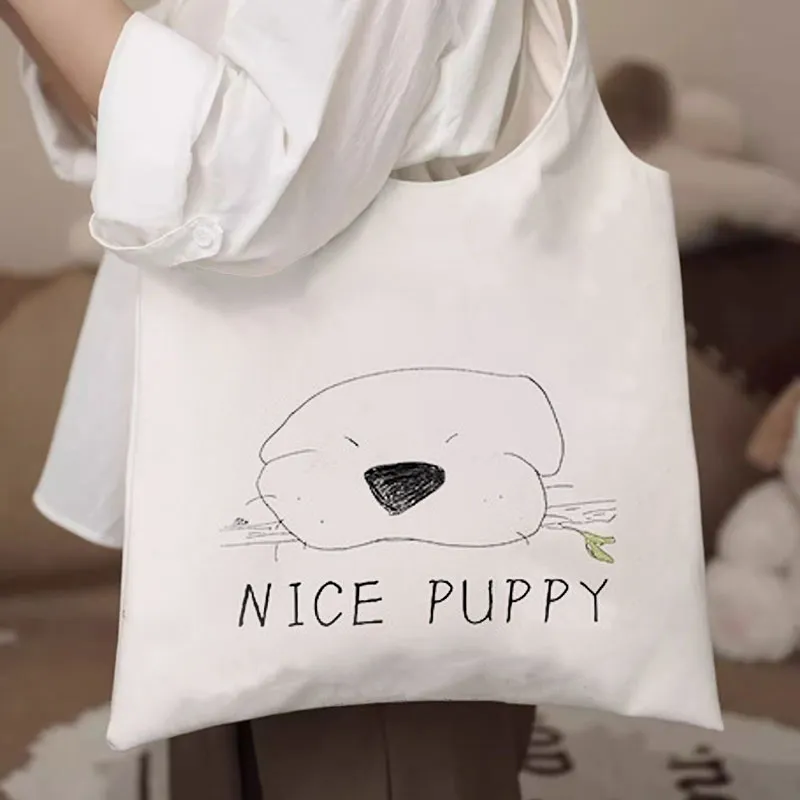 AOSONG Suede Tech Fabric Tote Bag Shopping Bag Crossbody Bag Shoulder Bag Unisex The Puppy Is Well-behaved-4