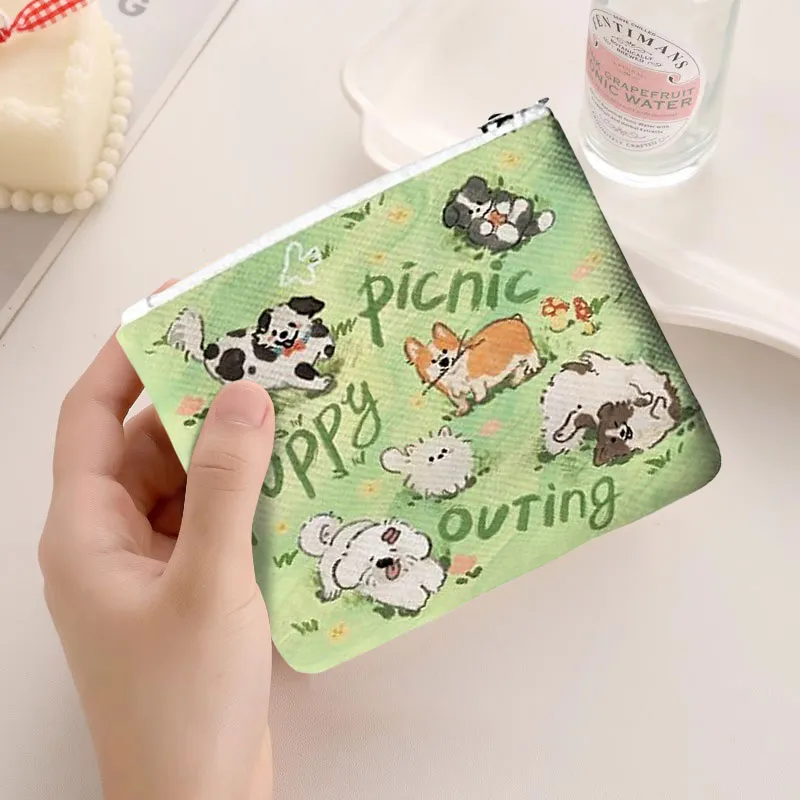 AOSONG Suede Tech Fabric Coin Purse Unisex Woof Woof Picnic Party-9