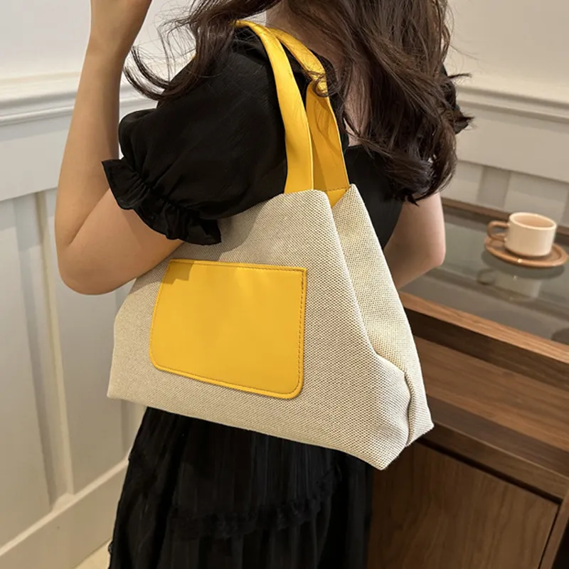 AOSONG Canvas Handbag Regular Unisex Yellow/Coffee/Black/Brown-6