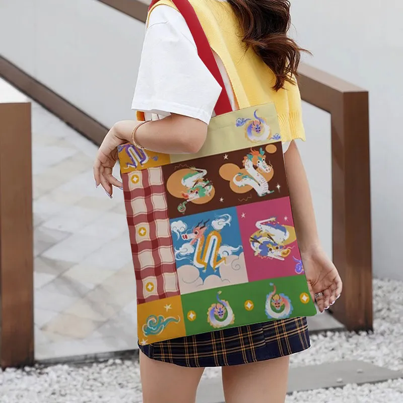 AOSONG Canvas Shoulder Bag Small Medium Large Size Unisex Classic Nine-Palace Dragon Bag-3