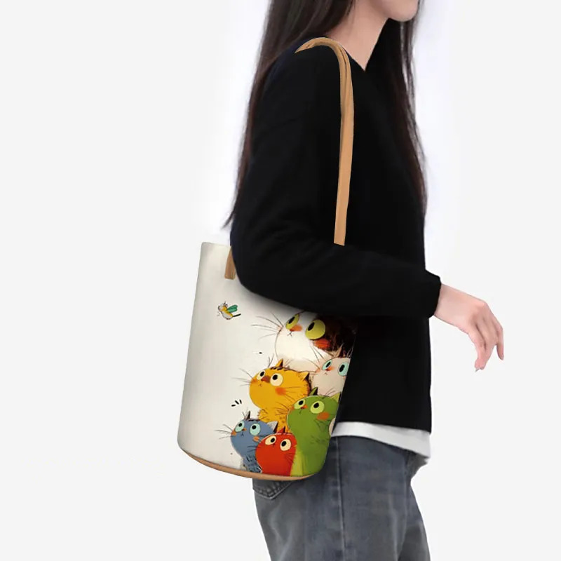 AOSONG Suede Tech Fabric Shoulder Bag Regular Unisex Stacked Cats-4