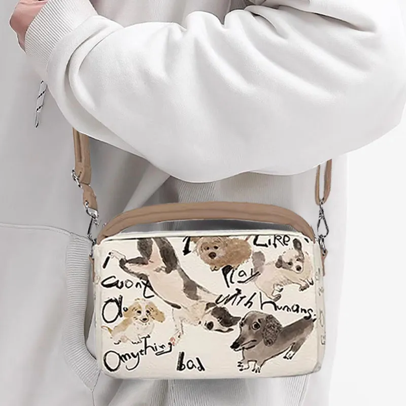 AOSONG Suede Tech Fabric Crossbody Bag Regular Unisex White & Coffee-1