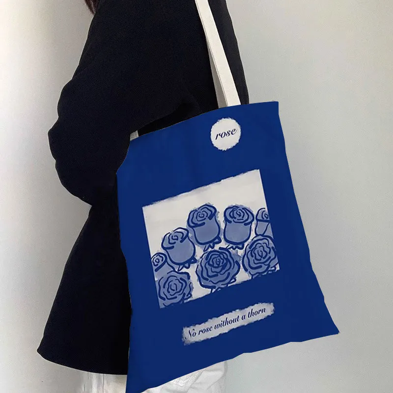 AOSONG Canvas Bag, Tote Handbag Small Medium Large Size Unisex Klein Blue-10
