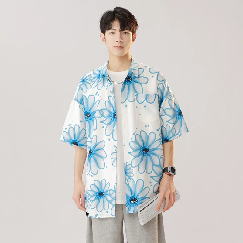 ROBINHOOD Shirt Unisex Ink Blue Daisy Comes With Brand T Shirt-5