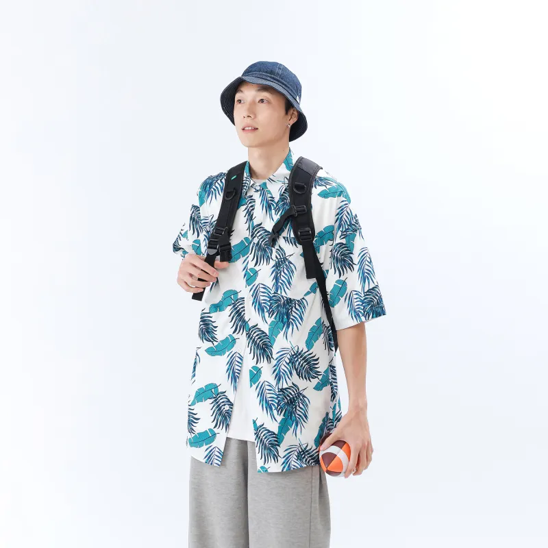 ROBINHOOD Shirt Unisex White Tropical Leaf-3