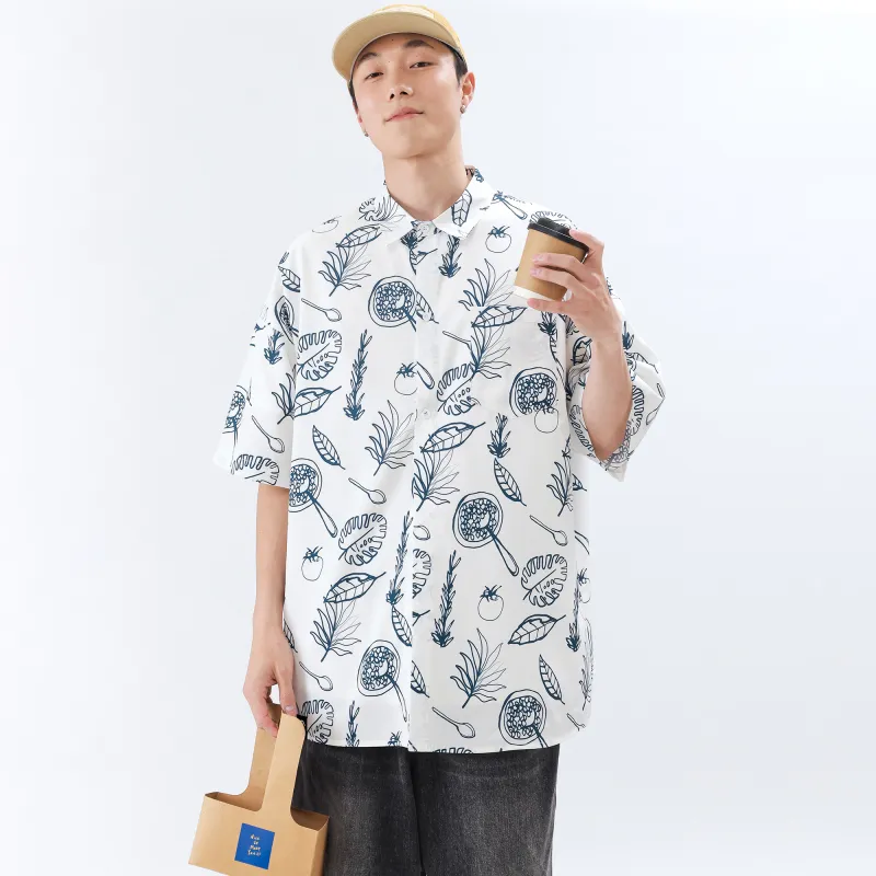 ROBINHOOD Shirt Unisex White Cartoon Leaf-2