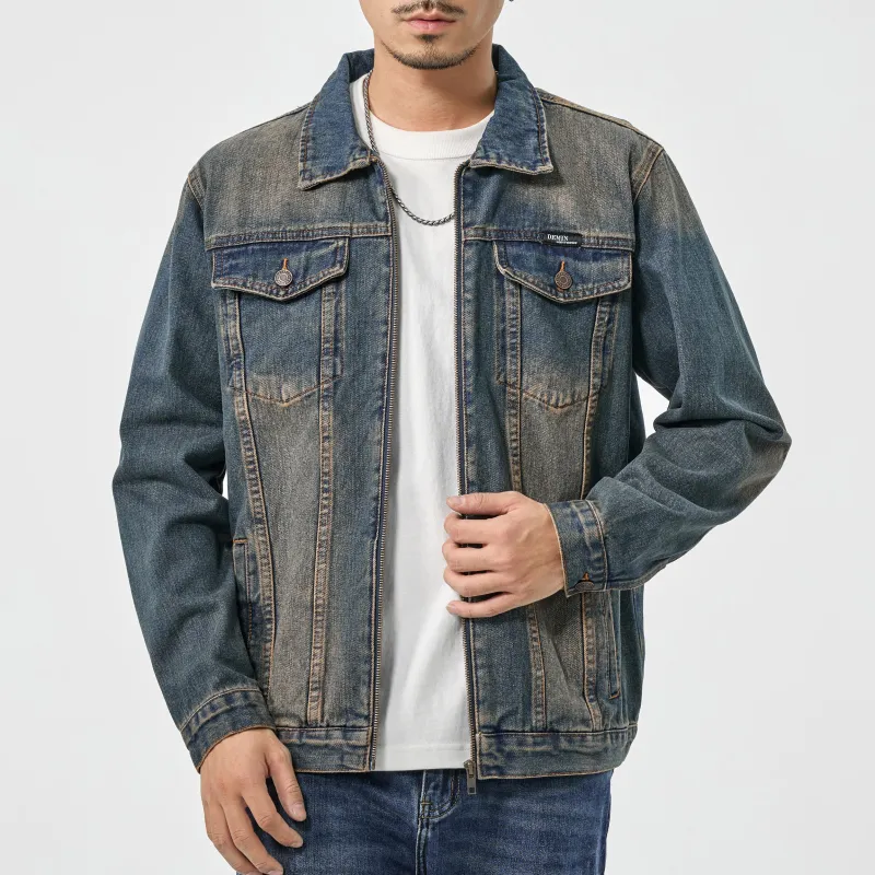 SANTASTIC Denim Jackets Men Yellow Mud Blue-4