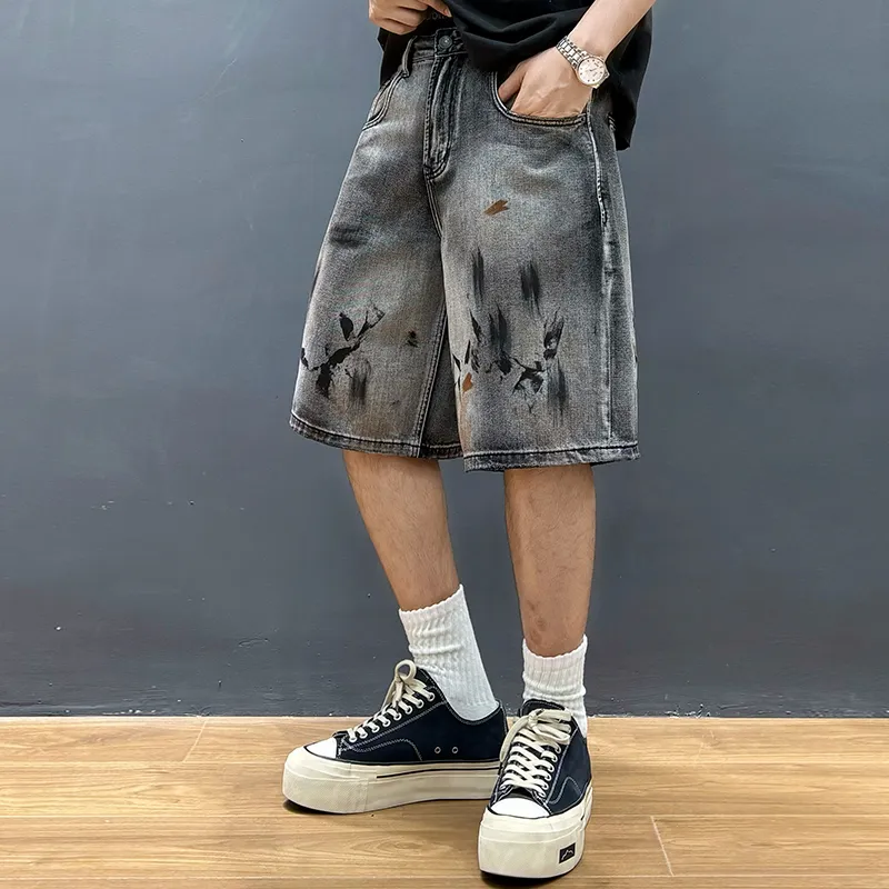 SANTASTIC Denim Shorts Unisex Gray Black-4