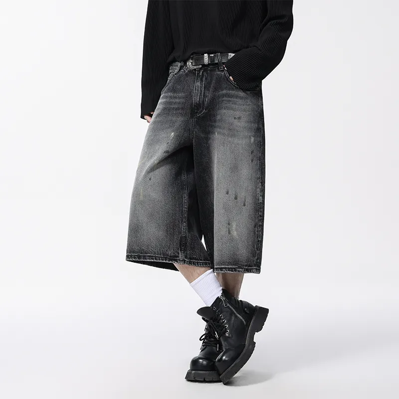 SANTASTIC Denim Shorts Unisex Dirty Black-4