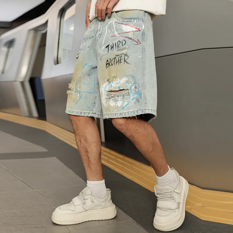 SANTASTIC Denim Shorts Unisex Light Blue Graffiti-2