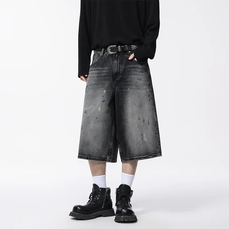 SANTASTIC Denim Shorts Unisex Dirty Black-3