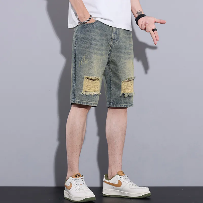 SANTASTIC Denim Shorts Men Yellow Mud Blue-4