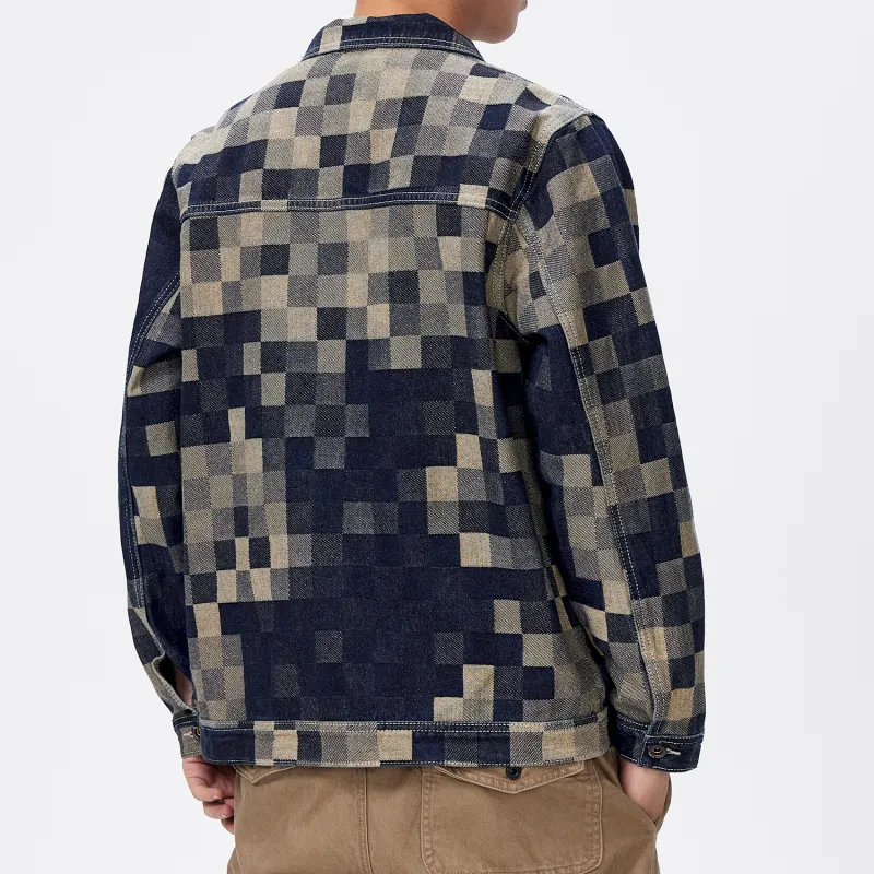 SANTASTIC Denim Jacket Men's Fashion Plaid Blue-5