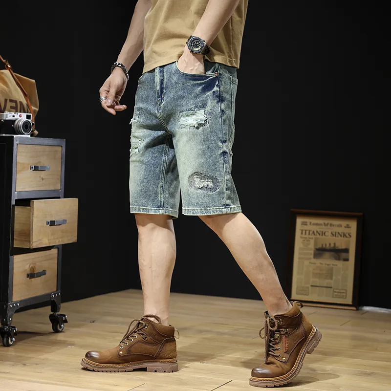 SANTASTIC Denim Shorts Men Snowflake Blue-5