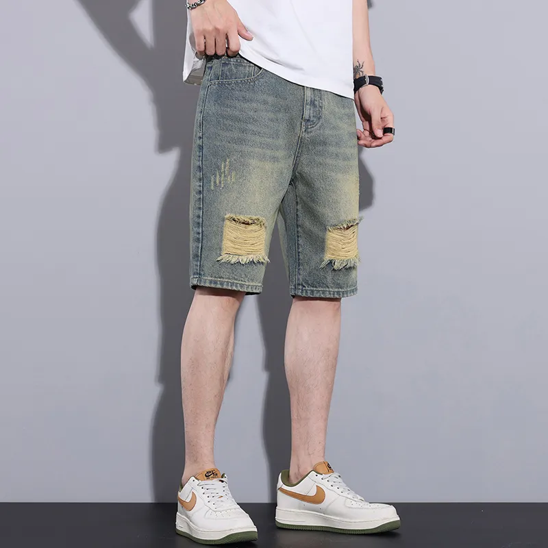 SANTASTIC Denim Shorts Men Yellow Mud Blue-5