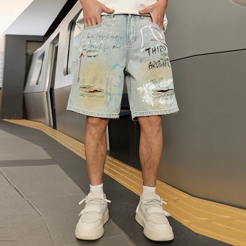 SANTASTIC Denim Shorts Unisex Light Blue Graffiti-4