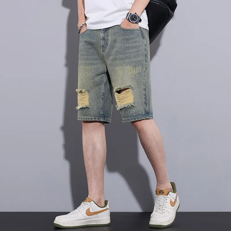 SANTASTIC Denim Shorts Men Yellow Mud Blue-6