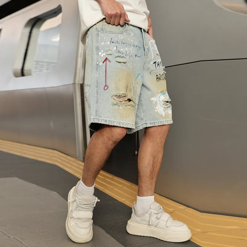 SANTASTIC Denim Shorts Unisex Light Blue Graffiti-3