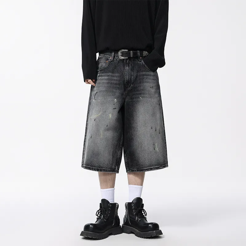 SANTASTIC Denim Shorts Unisex Dirty Black-2