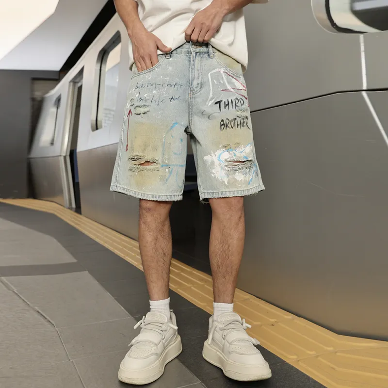 SANTASTIC Denim Shorts Unisex Light Blue Graffiti-5