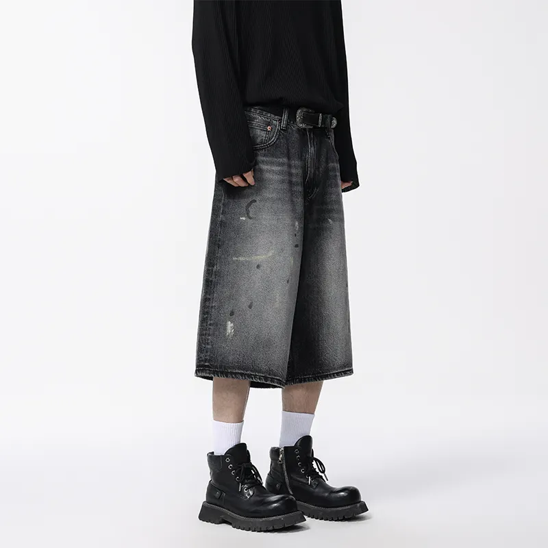 SANTASTIC Denim Shorts Unisex Dirty Black-5