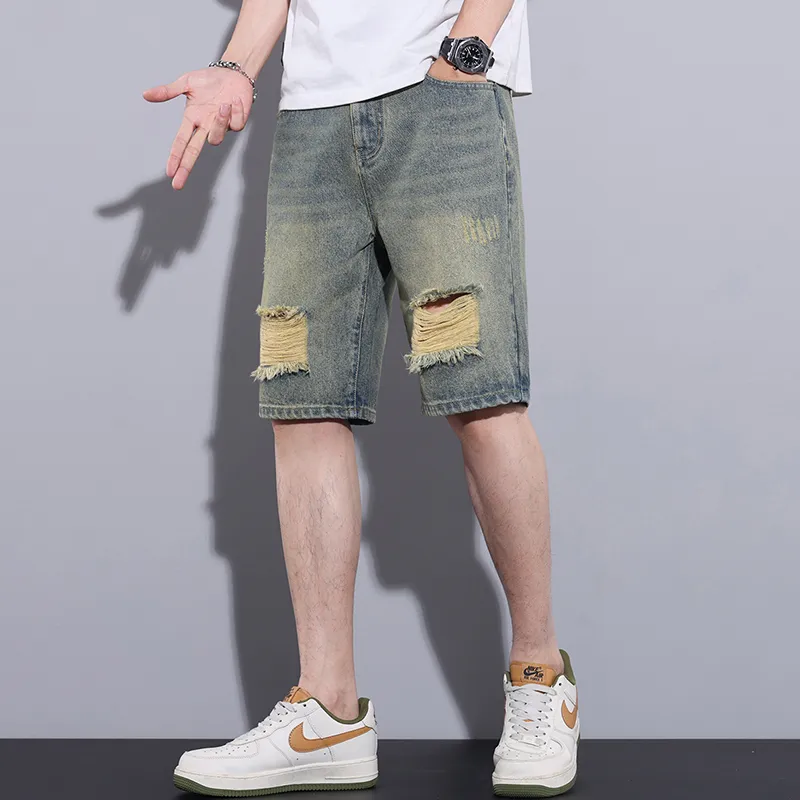 SANTASTIC Denim Shorts Men Yellow Mud Blue-2