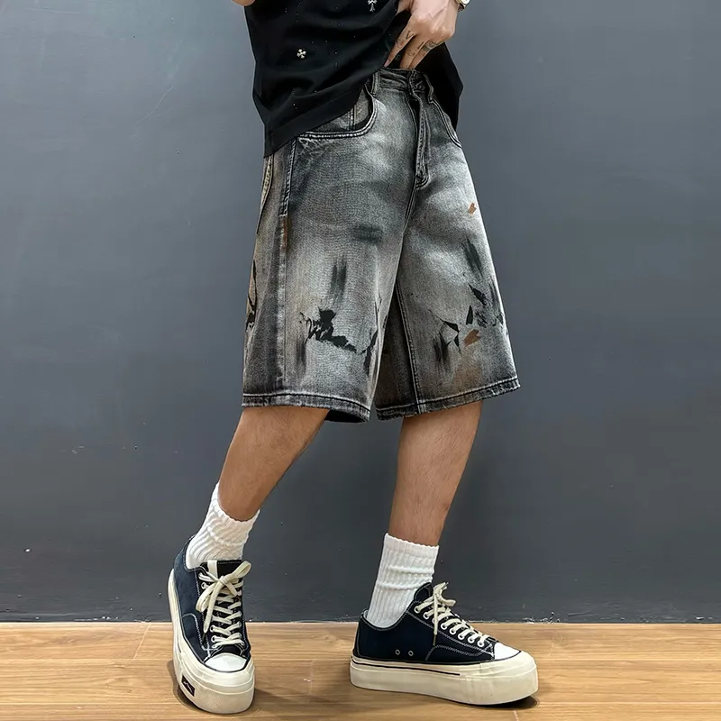 SANTASTIC Denim Shorts Unisex Gray Black-3