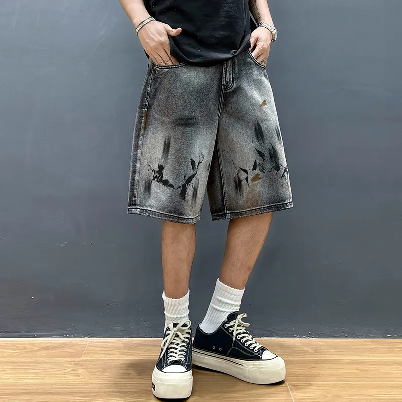 SANTASTIC Denim Shorts Unisex Gray Black-2