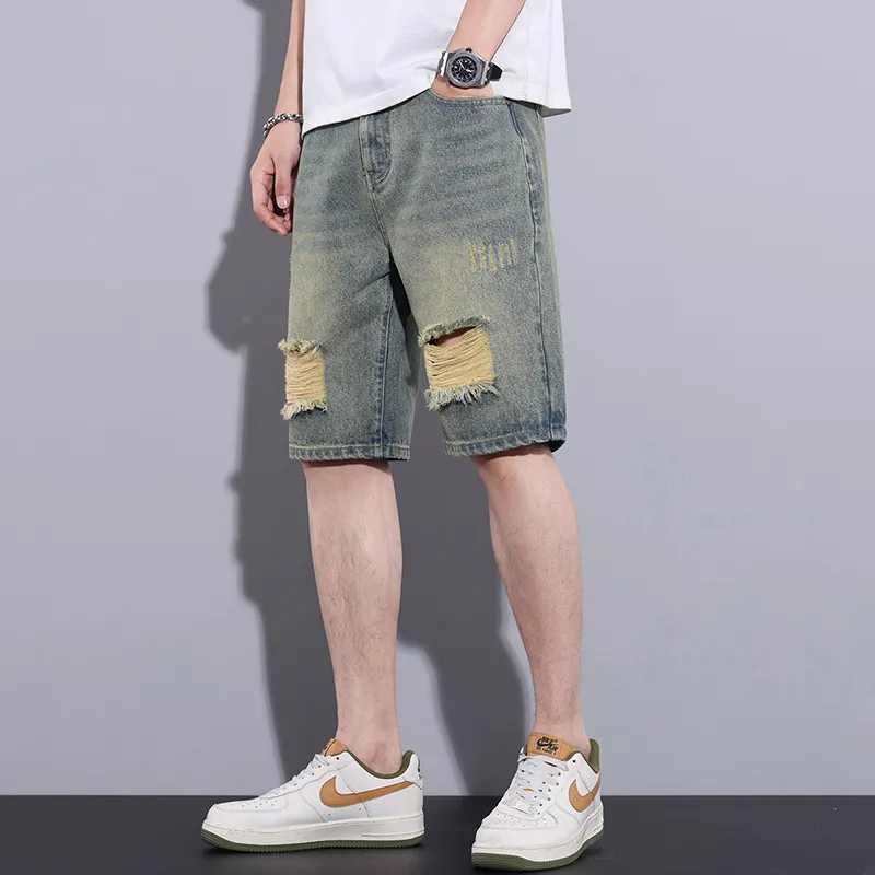 SANTASTIC Denim Shorts Men Yellow Mud Blue-3