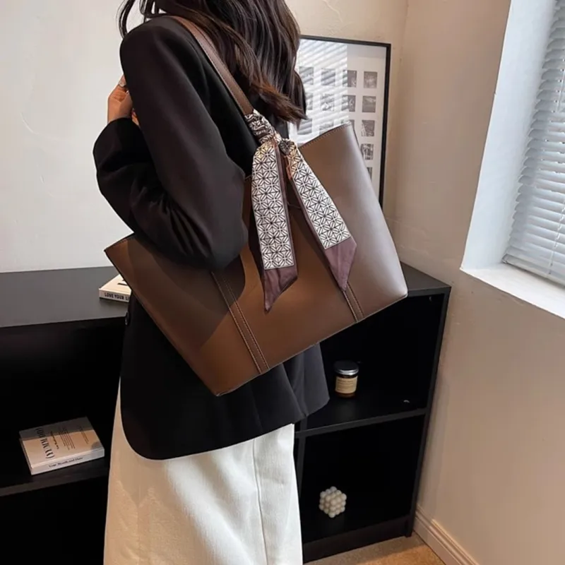 PULUWIRR PU Tote Bag, Shopping Bag, Shoulder Bag Regular Women's Black/Coffee/Brown/Khaki-15