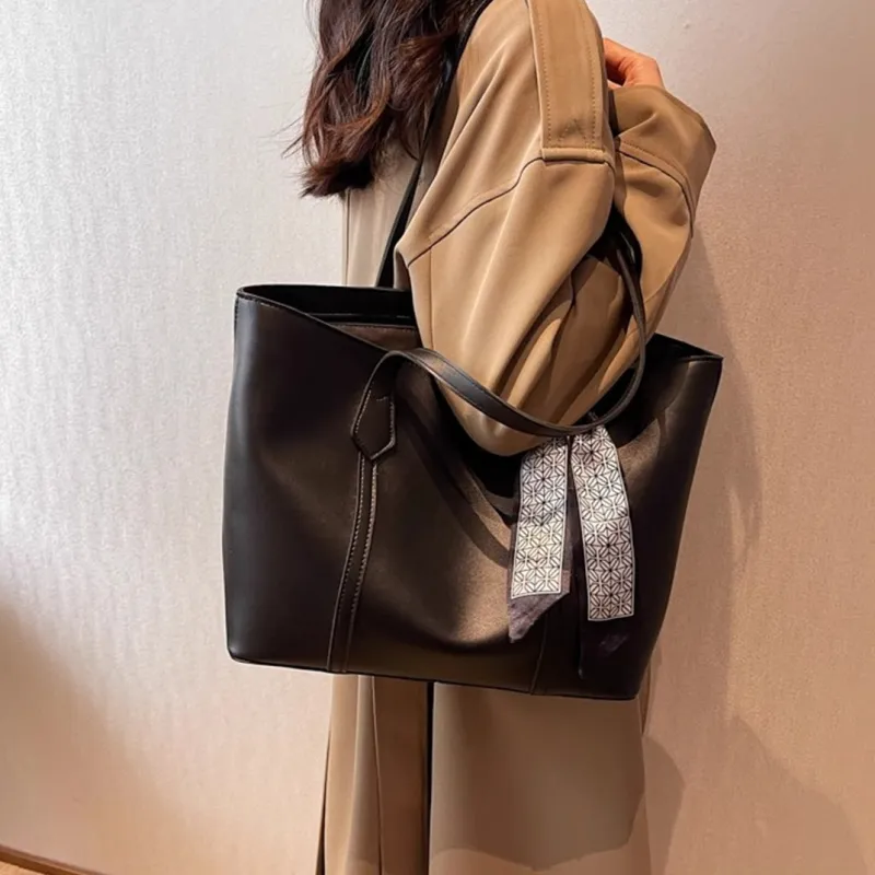PULUWIRR PU Tote Bag, Shopping Bag, Shoulder Bag Regular Women's Black/Coffee/Brown/Khaki-7