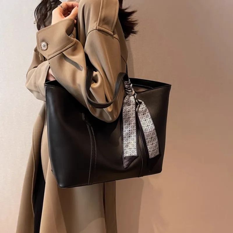 PULUWIRR PU Tote Bag, Shopping Bag, Shoulder Bag Regular Women's Black/Coffee/Brown/Khaki-8