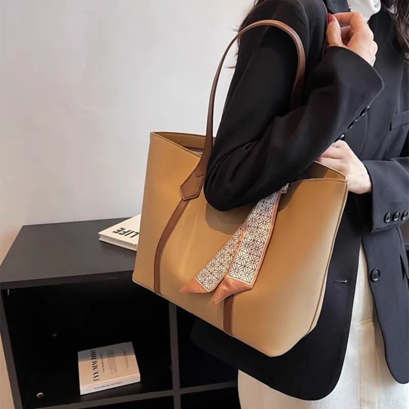 PULUWIRR PU Tote Bag, Shopping Bag, Shoulder Bag Regular Women's Black/Coffee/Brown/Khaki-34