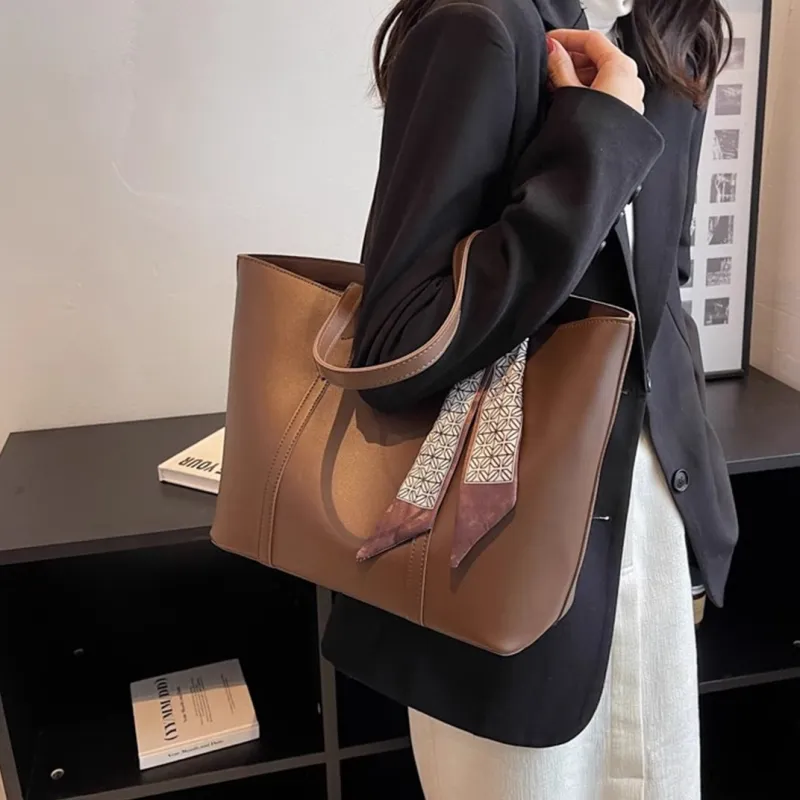 PULUWIRR PU Tote Bag, Shopping Bag, Shoulder Bag Regular Women's Black/Coffee/Brown/Khaki-16