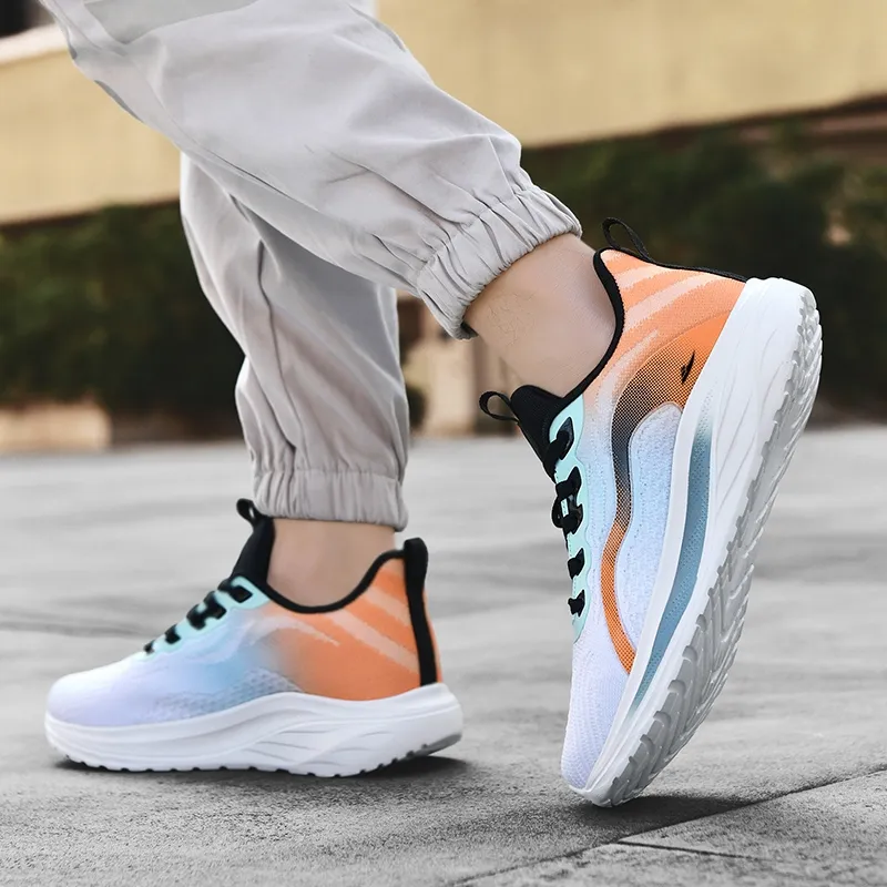 Kuding Casual Shoes Men Low Top Orange Moon/Black/Black White-4