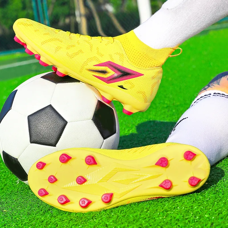 Kuding Soccer Shoes Unisex High Top Ice Blue Purple/Lemon/Cherry Blossom Pink-24