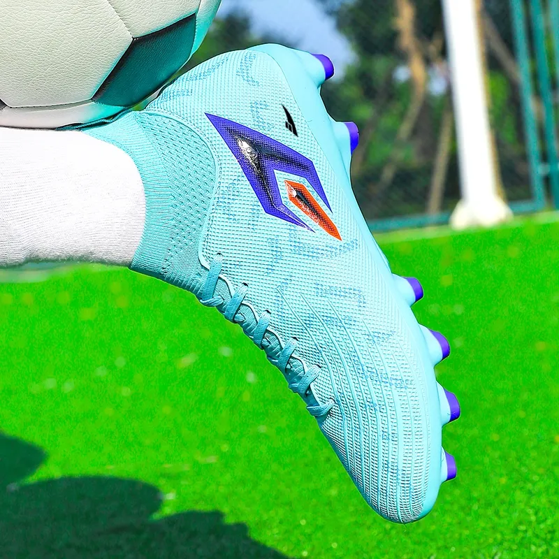 Kuding Soccer Shoes Unisex High Top Ice Blue Purple/Lemon/Cherry Blossom Pink-18