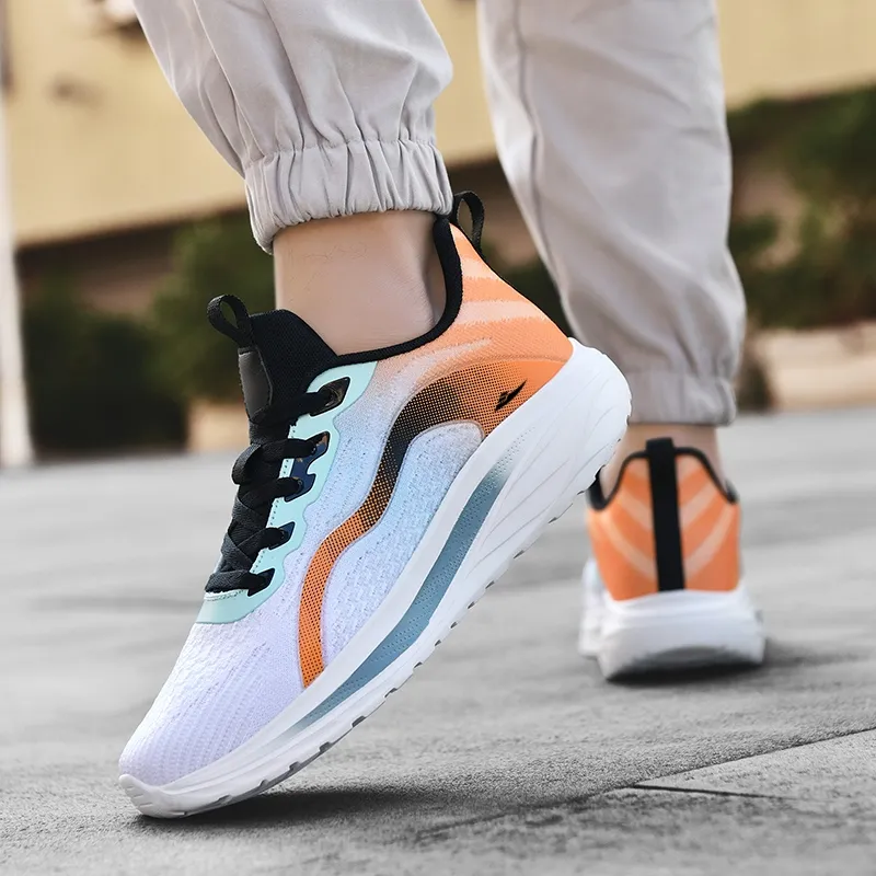 Kuding Casual Shoes Men Low Top Orange Moon/Black/Black White-3