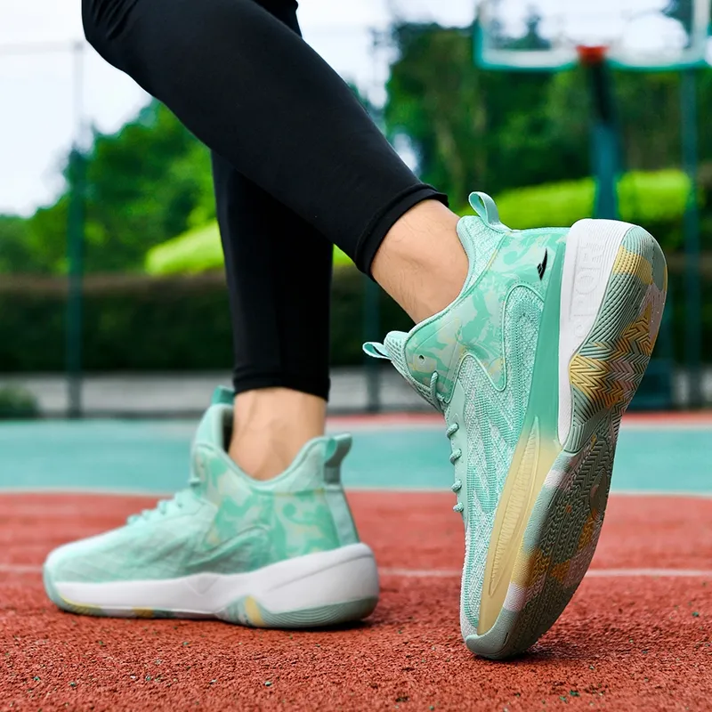 Kuding Basketball Shoes Men Mid Top Ginkgo Green/Black Blue Orange/Mint Green-14