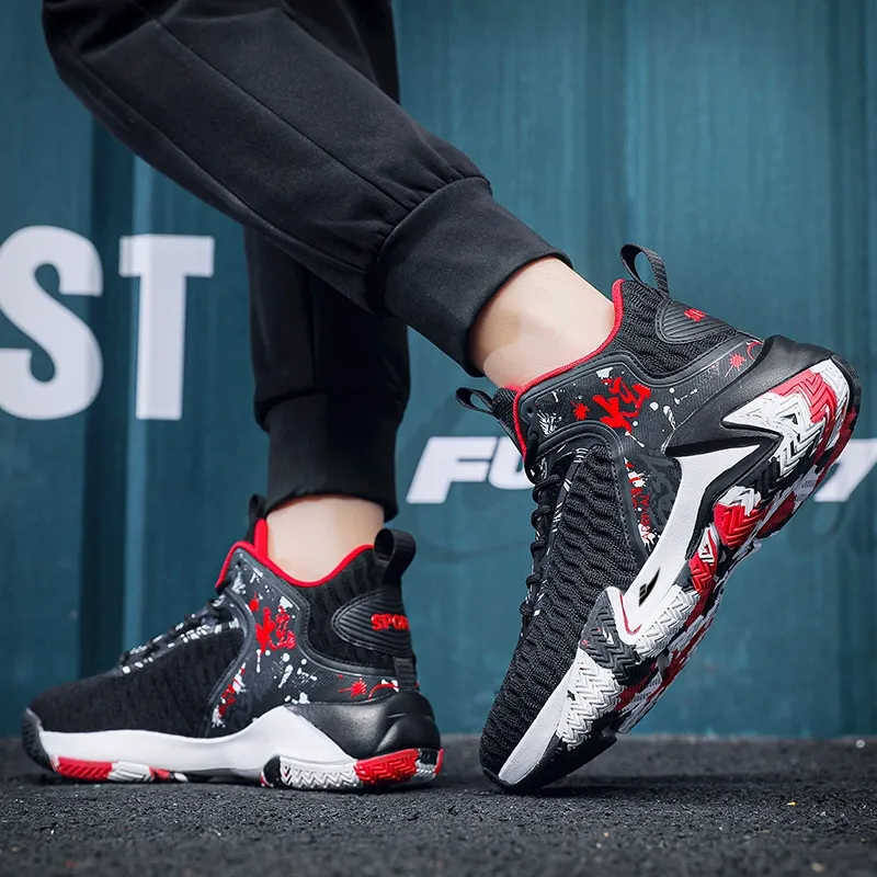 Kuding Cushioned Slip-Resistant Abrasion-Resistant Breathable Mid-Top Basketball Shoes Men's-7