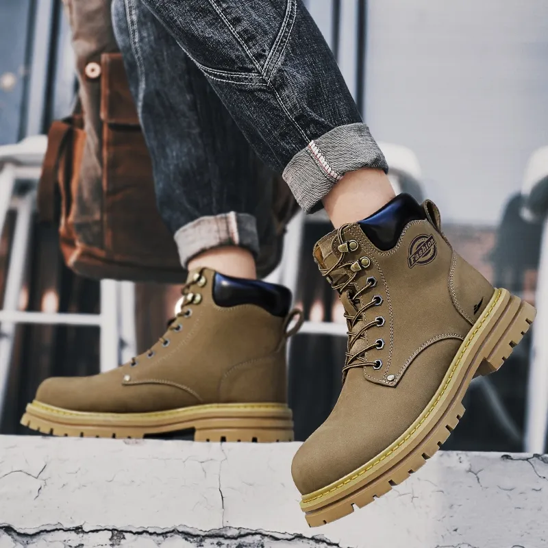 Kuding Martin Boots Unisex Black/Gold/Khaki-6