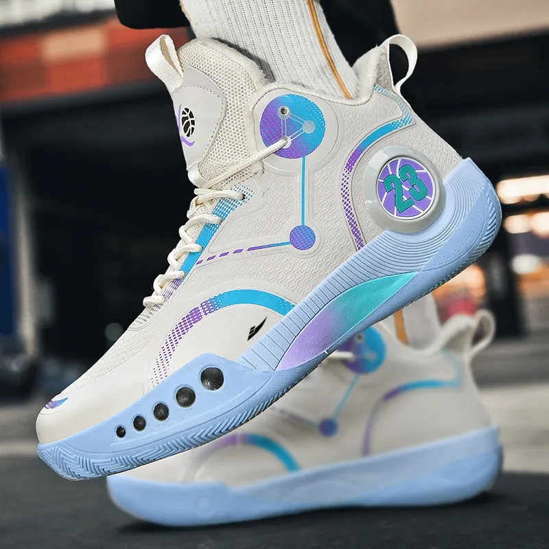 Kuding Cushioned Anti Slip And Wear Resistant Warm Mid Top Basketball Shoes Unisex-1