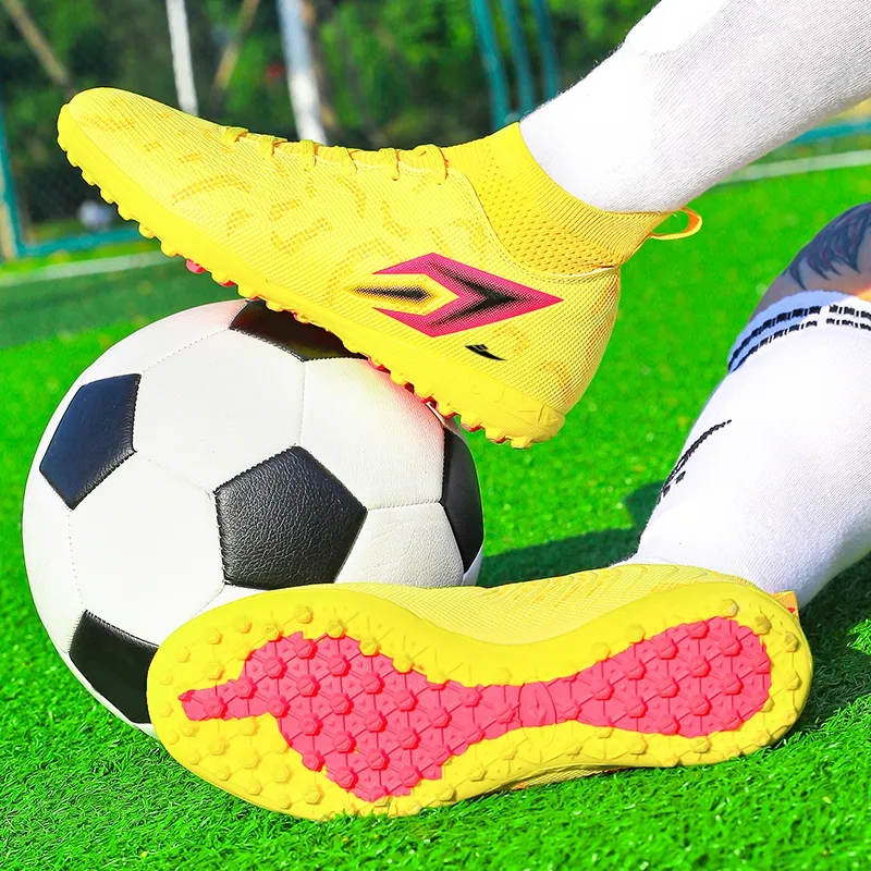 Kuding Soccer Shoes Unisex High Top Ice Blue Purple/Lemon/Cherry Blossom Pink-9